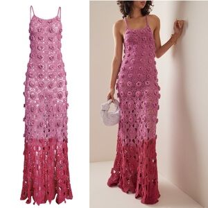 Alejandra Alonso Rojas Crochet Floral Stitch Silk Maxi Dress